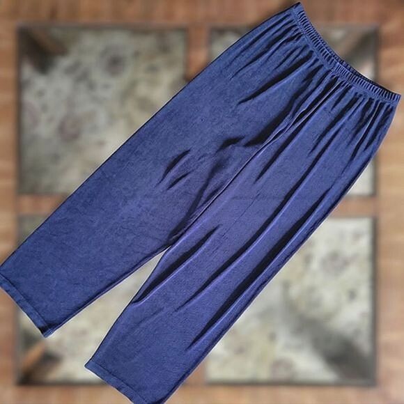 Vtg royal blue fine rib high rise wide leg pants - Picture 1 of 11